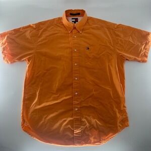 Tommy Hilfiger Mens Shirt Size M Medium Orange Short Sleeve Button Down Cotton